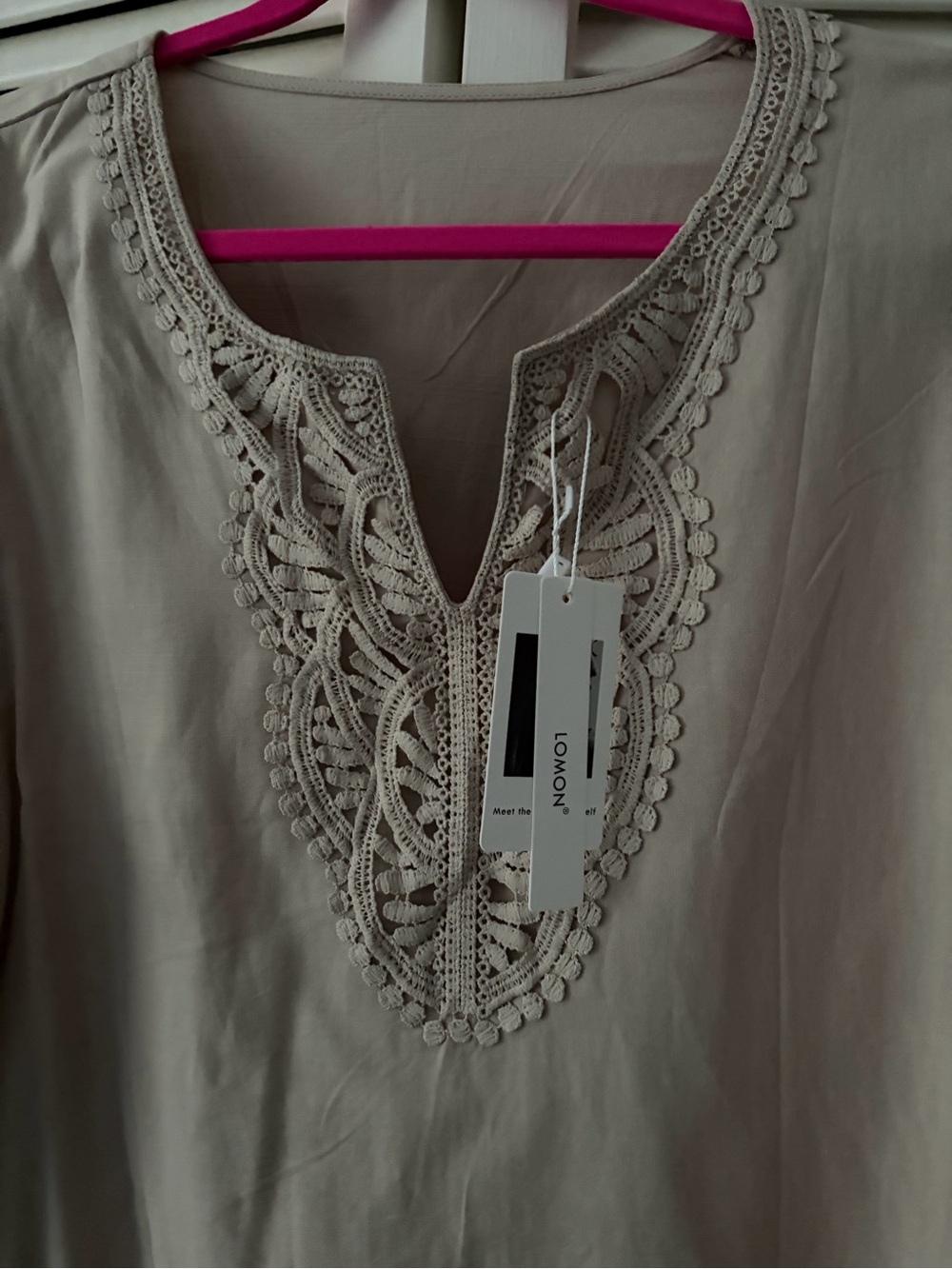 Embroidered V-Neck Women’s Top in Taupe